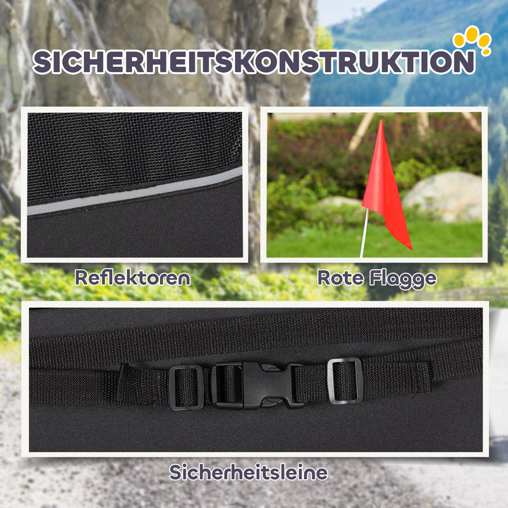 Sammenklappelig hundetrailer med reflekser, netvindue, hjul, dør, sikkerhedsflag til hunde op til 20 kg, 138x70x89 cm, blå
