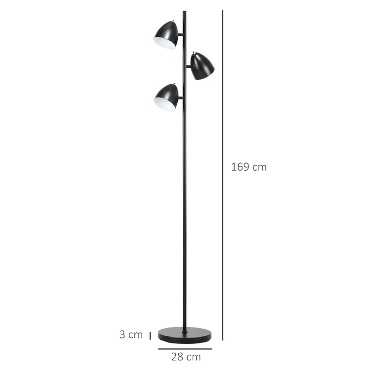 Gulvlampe, gulvlampe, 3 justerbare skærme, metal, sort