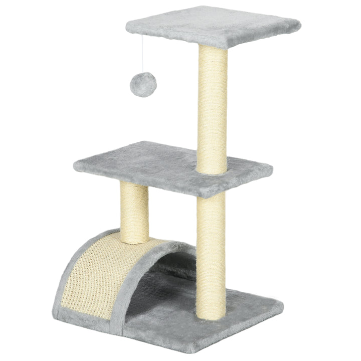 Kradsetræ 72 cm kattetårn med plysbolde, sisalstolper, platform, kradsebræt lysegrå