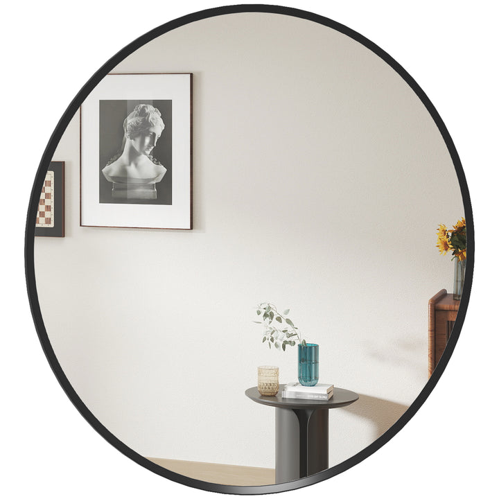 Vægspejl, moderne design, ø61 cm, sort
