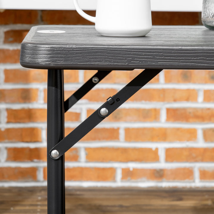 Udendørsbord, havebord, til 4 personer, foldbart, højdejusterbart, trælook, grå+sort, 118 x 60 x 74 cm