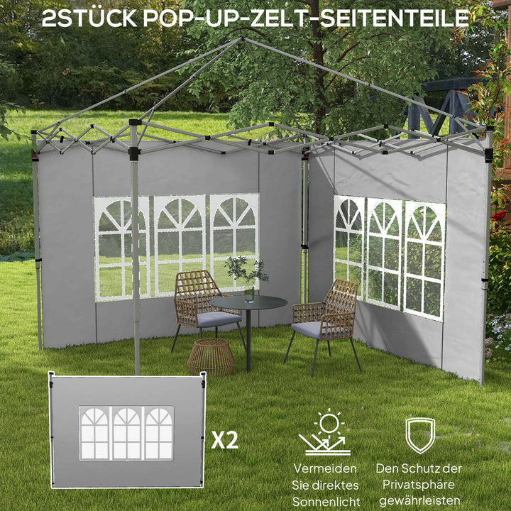 Sæt med 2 sidepaneler til 3x3/3x4 m pavillon, sidevæg med vindue, vandtæt, lysegrå