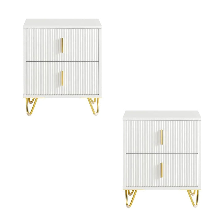 Sengeborde, sæt med 2 styks, natbord med 2 skuffer, moderne sidebord til soveværelse, B40 x D40 x H47 cm, hvid