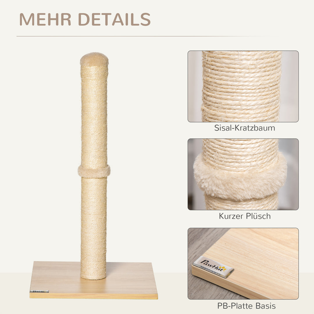Kradsetræ til katte, kradsetræ af sisal, robust kradsetræ, kradselegetøj til katte med bold, 60 cm spånplade, sisal, beige+eg, 34 x 34 x 60 cm