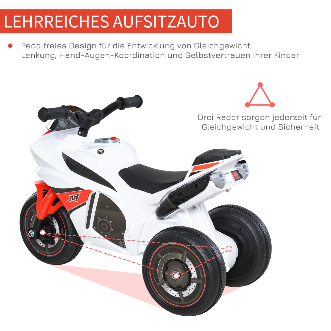 Ride-on børnemotorcykel, 18-36 måneder, musik/lys, op til 20 kg, hvid/rød