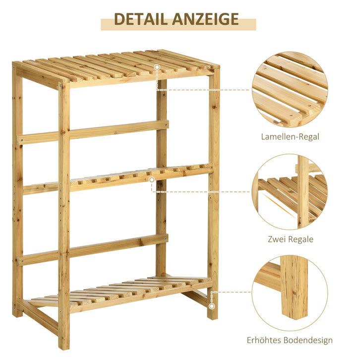 Hylde til drikkekasser, kassestativ til op til 4 kasser, naturtræ, 2 niveauer 74 x 45 x 111 cm
