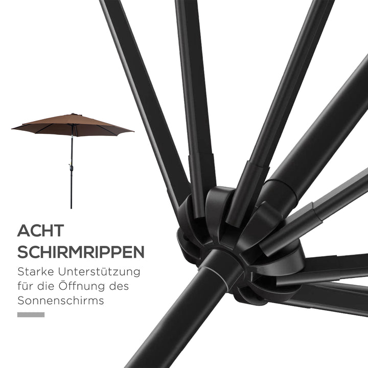 Parasol, vippeparasol, haveparasol, markedsparasol med håndsving, stål, 180/m², polyester, brun, Ø2,95 x 2,5 m