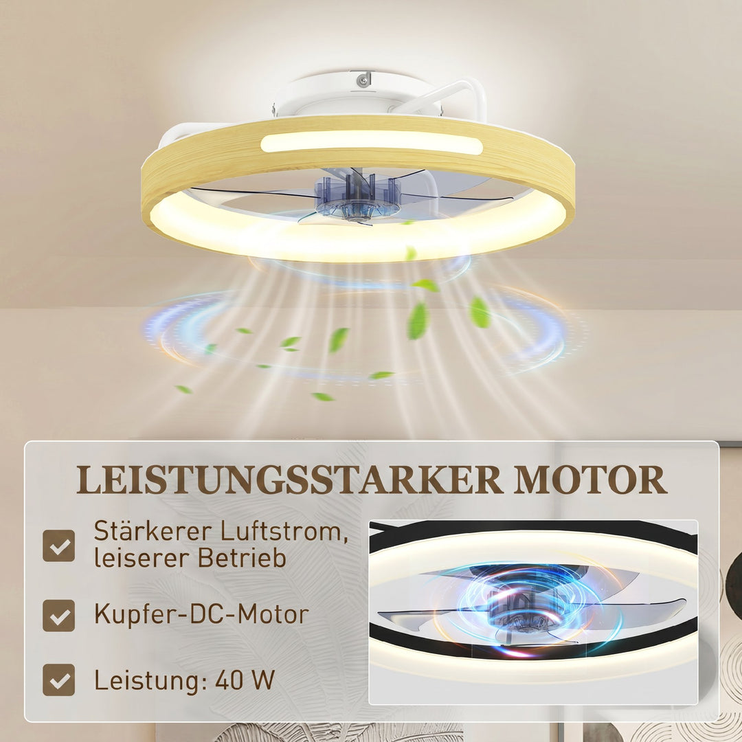 Loftventilator med lys og fjernbetjening, 49 cm LED-loftventilator med 3 farvetemperaturer, naturlig træfinish
