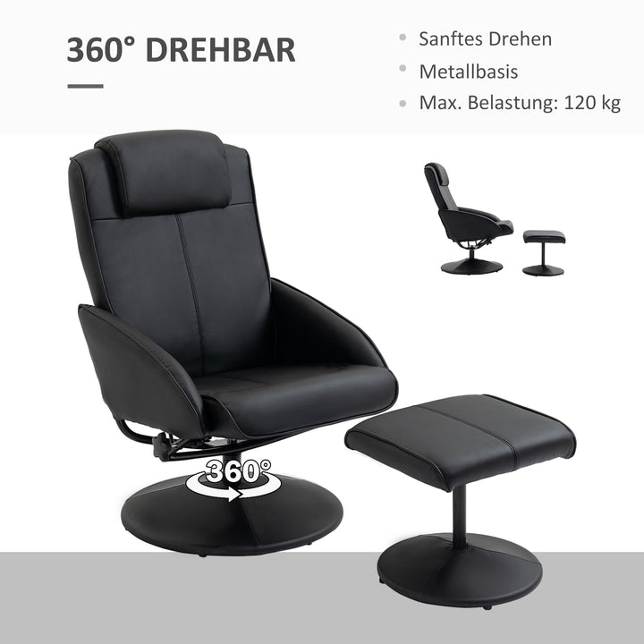 Lænestol med fodskammel, betræk i kunstlæder, lænestol, ergonomisk design, sort