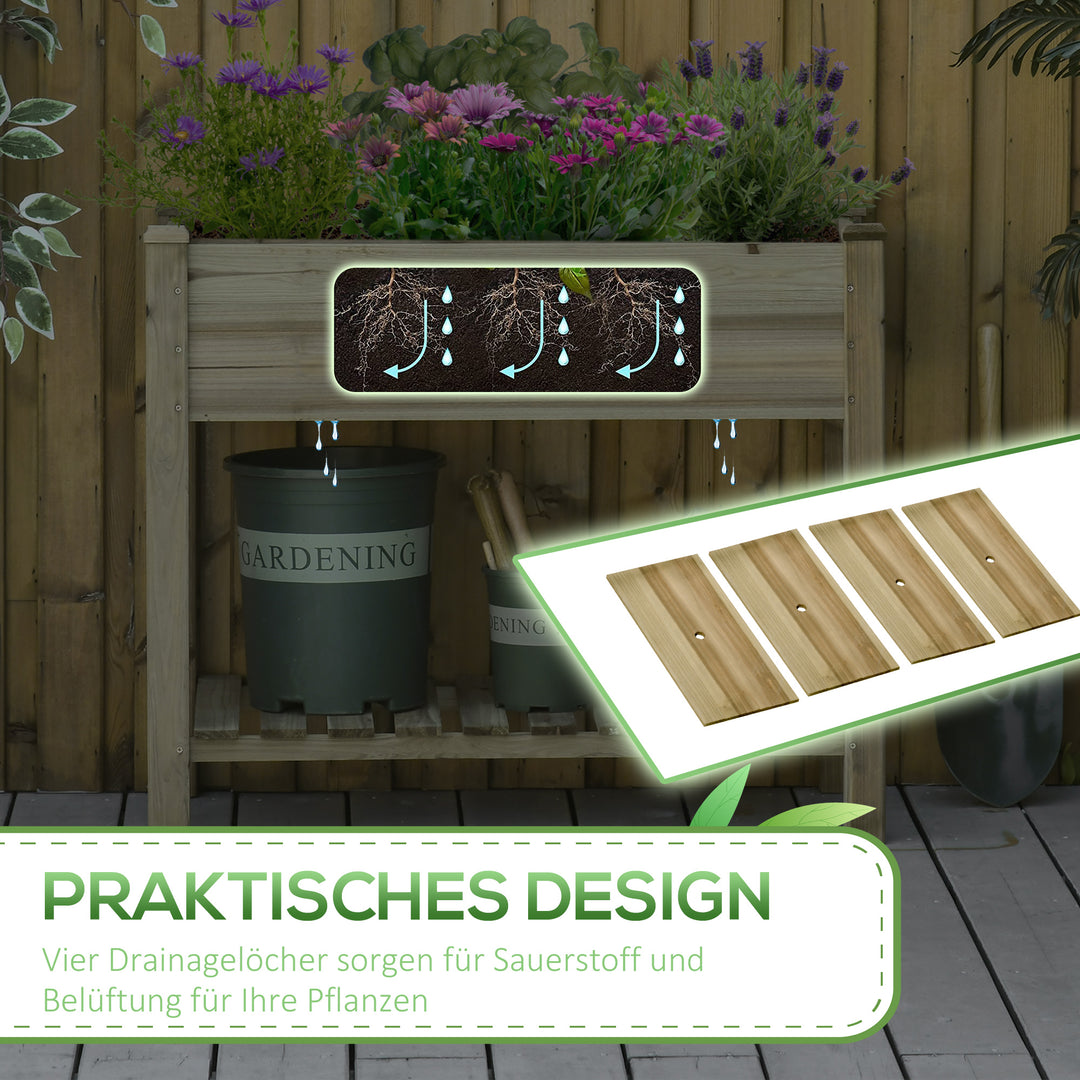 Højbed, hævet træplantekasse med bundhylde, robust konstruktion, drænhuller, 91l x 51b x 76h cm, grøn