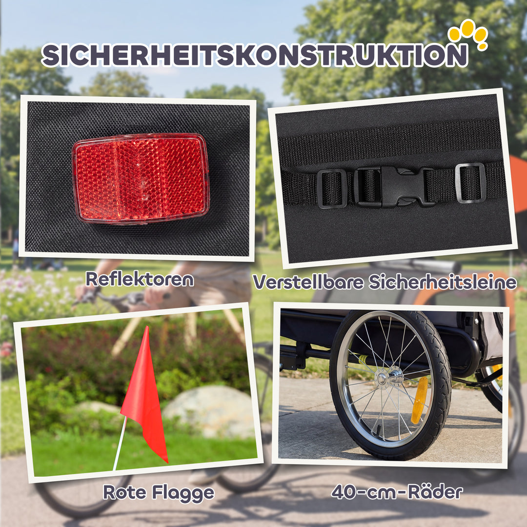 Hundetrailer, foldbar cykeltrailer med sikkerhedsreflekser til små og mellemstore hunde op til 20 kg, orange