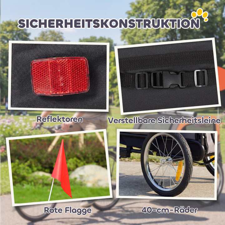 Hundetrailer, foldbar cykeltrailer med sikkerhedsreflekser til små og mellemstore hunde op til 20 kg, orange