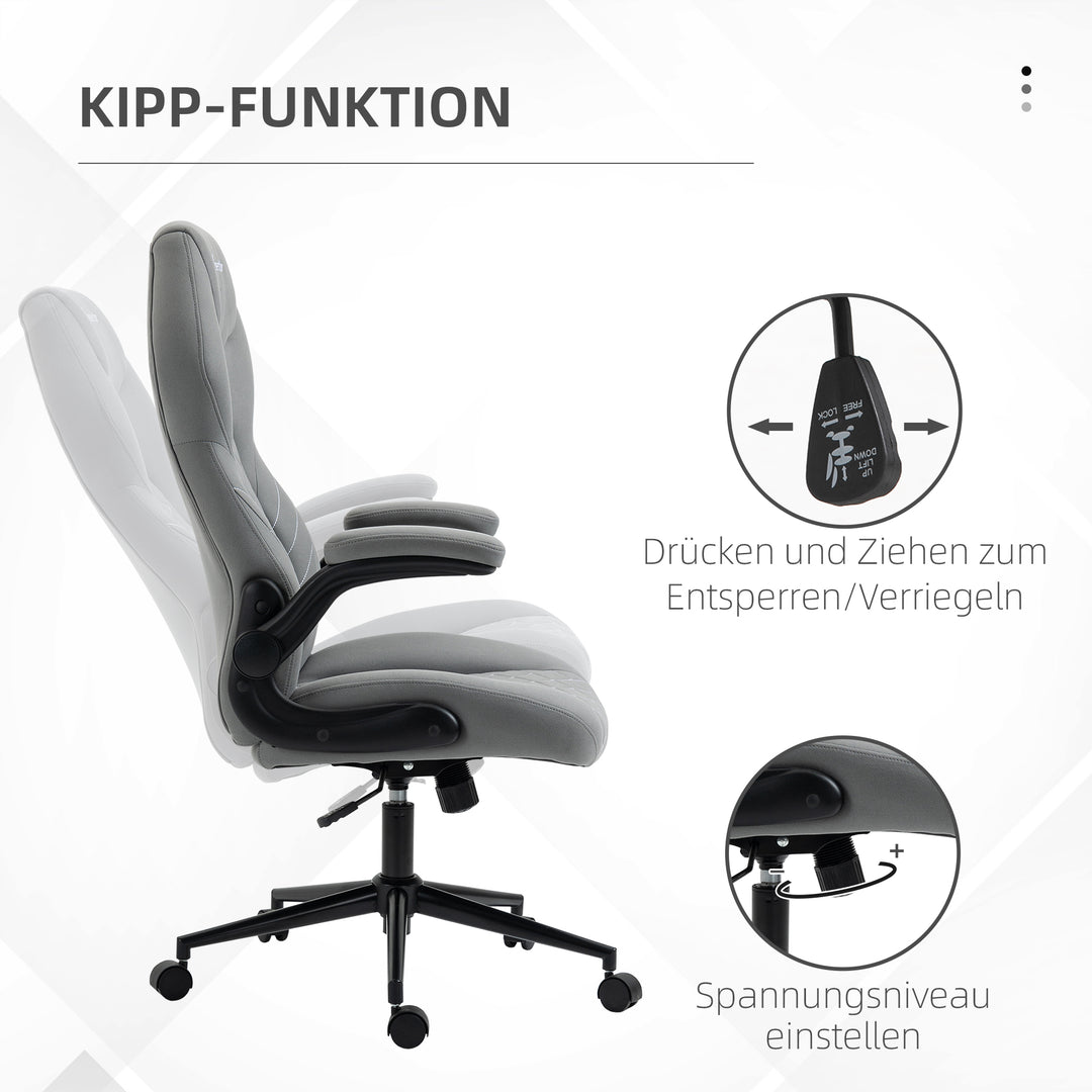 Kontorstol med ryglæn, højdejusterbart, foldbare armlæn, vippefunktion, lysegrå