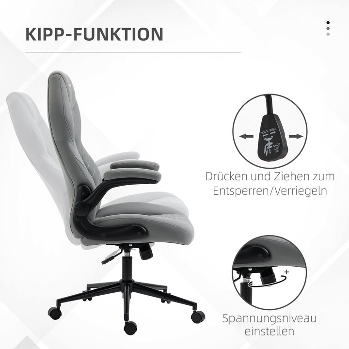 Kontorstol med ryglæn, højdejusterbart, foldbare armlæn, vippefunktion, lysegrå