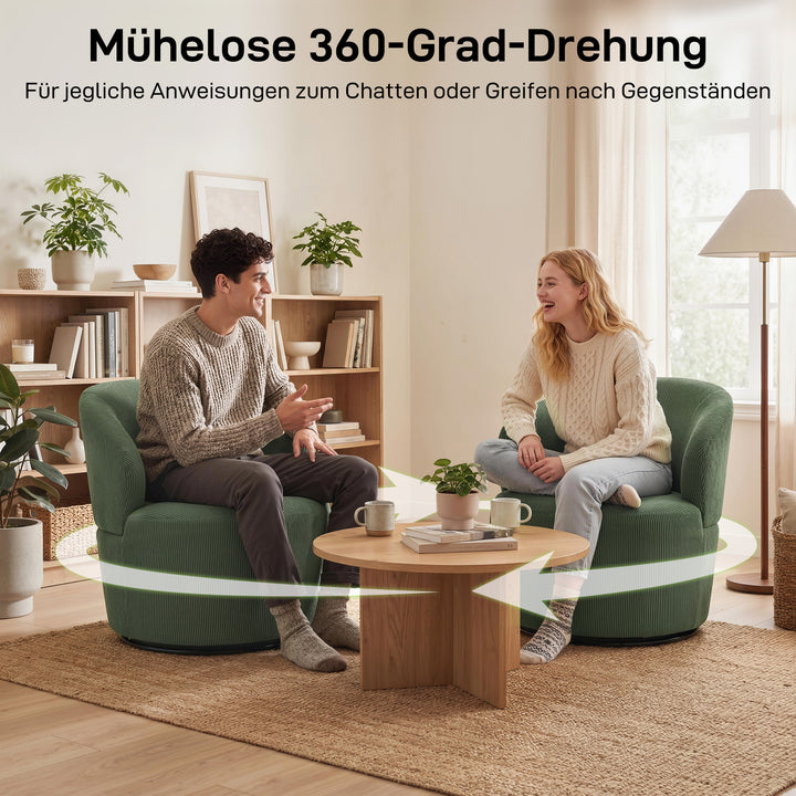 Accentstol, 360 graders drejelig, moderne drejestol med rund base, til stue og soveværelse, grøn