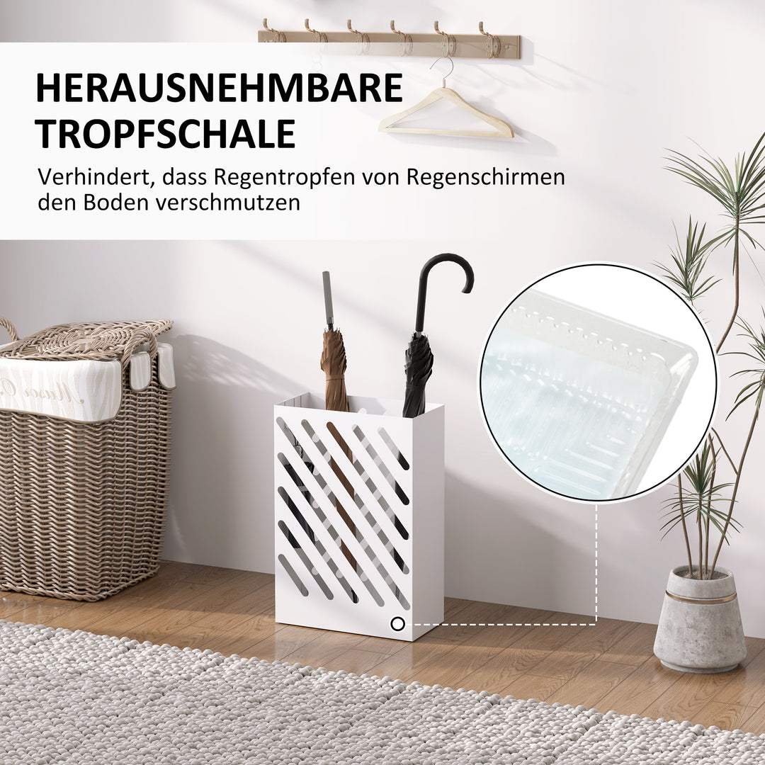 Paraplystativ med drypbakke, 4 kroge, stål, 28l x 14b x 41h cm, hvid