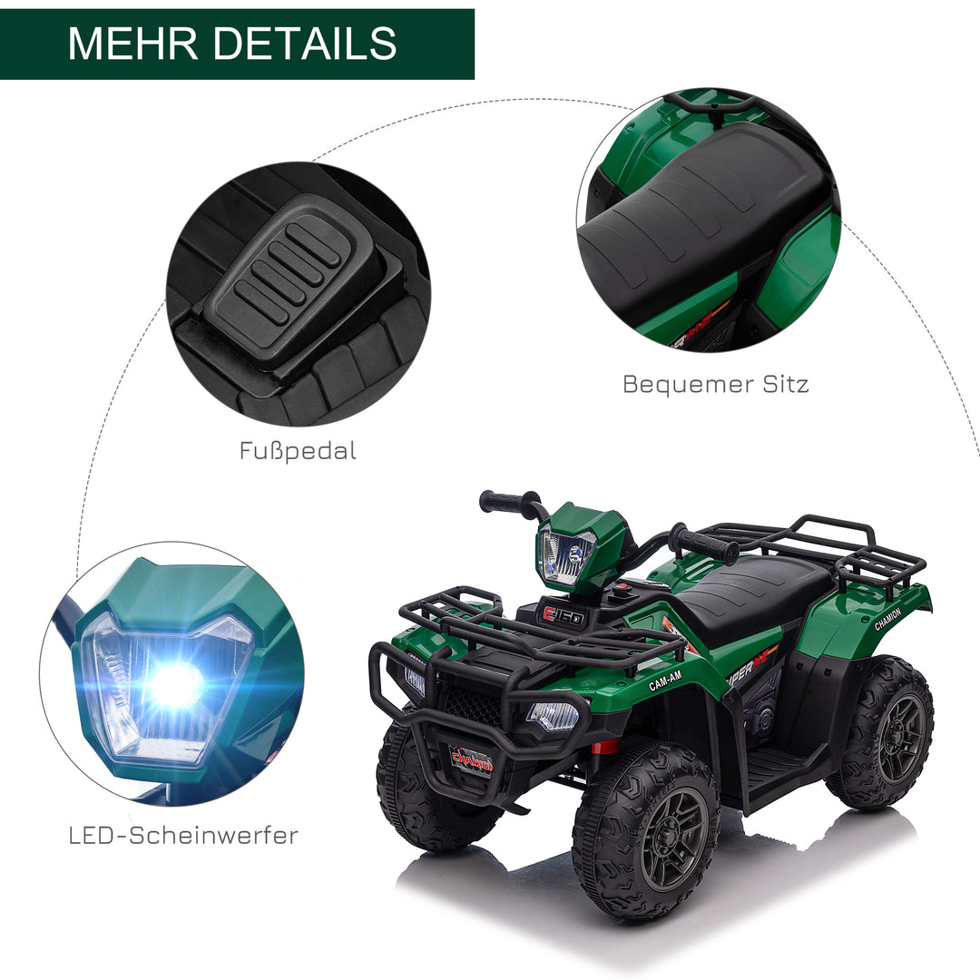 El-atv til børn, maks. 4 km/t, fra 3 år, led-forlygter, musiktilslutning, sort+grøn 88 x 45 x 50 cm