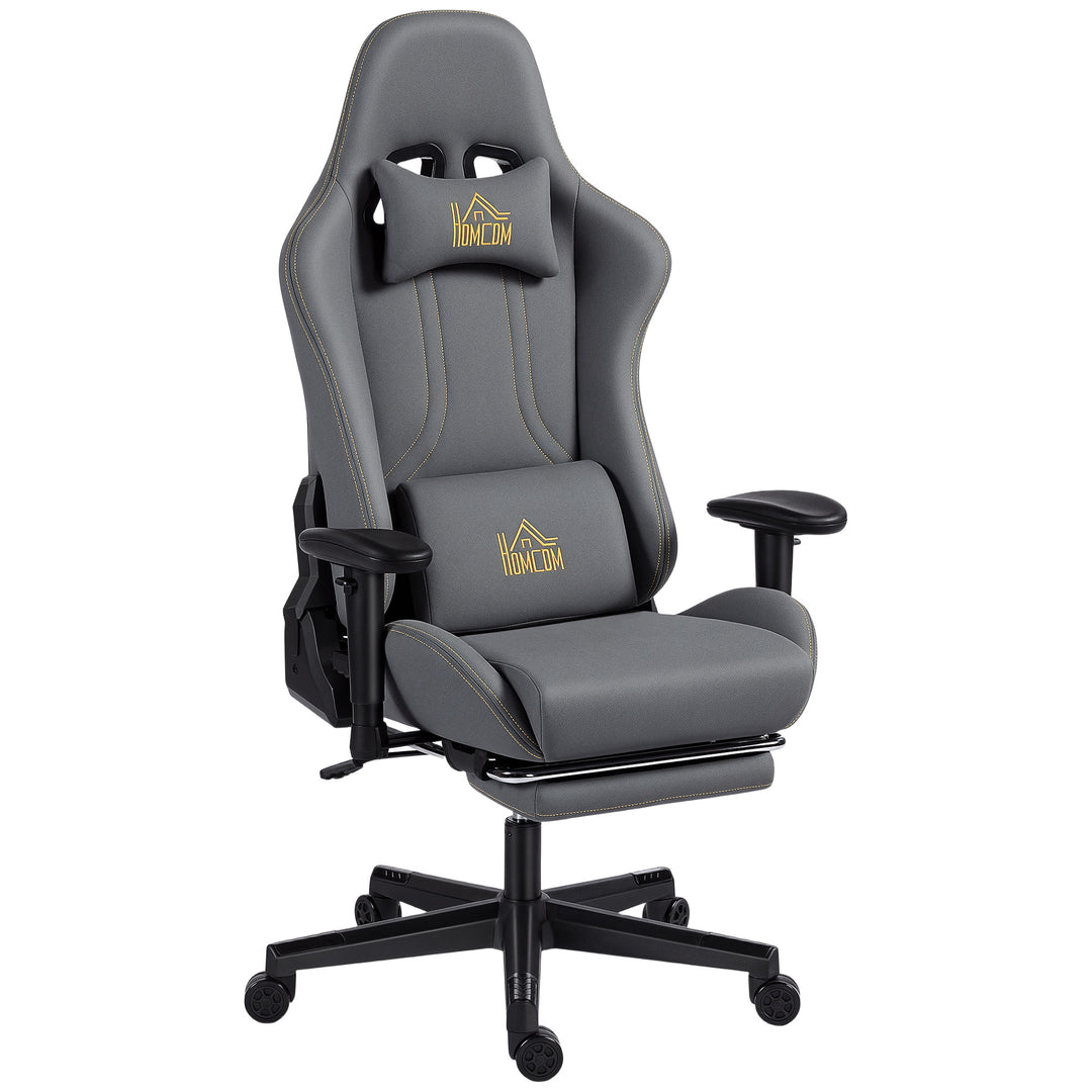 Ergonomisk gamingstol med 3D-armlæn, justerbar, rullende skrivebordsstol med lændestøtte, grå