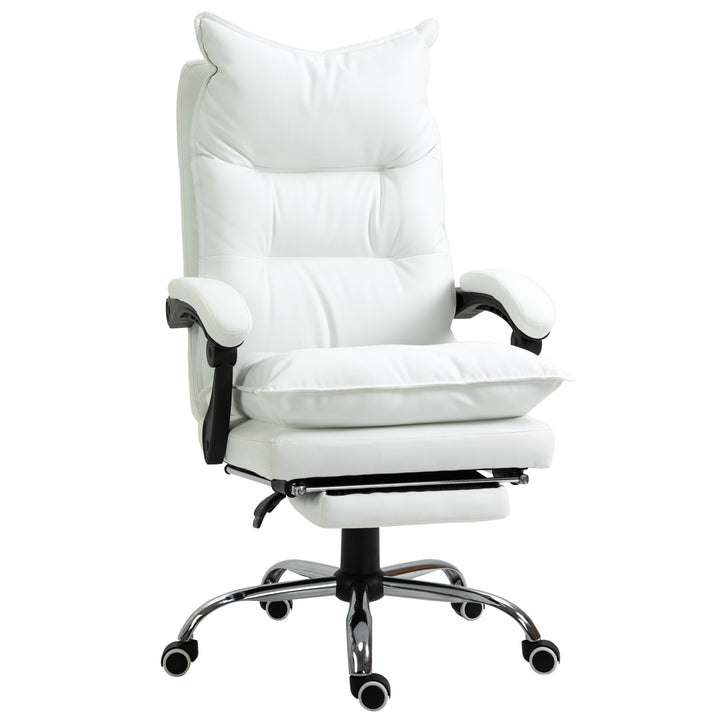 Kontorstol med lænefunktion, ergonomisk højdejusterbar med fodstøtte, polstret, bæreevne op til 135 kg, 66 x 72 x 122-130 cm, hvid