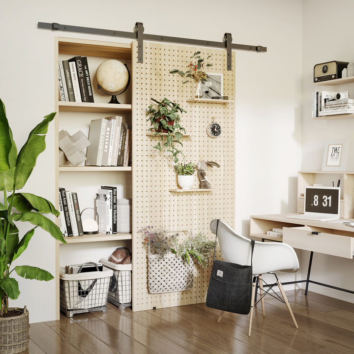 Skydedørsbeslagsæt, pladsbesparende, støjsvag, universelt anvendelig, 200 cm x 40 cm x 0,6 cm, sort