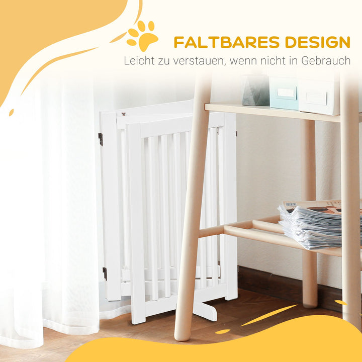 Hundegitter, fritstående, justerbar sikkerhedsgitter med fødder, 155 x 76 cm, træ, foldbar, trappegitter til trapper, døre, køkken, entre, 3 paneler, hvid