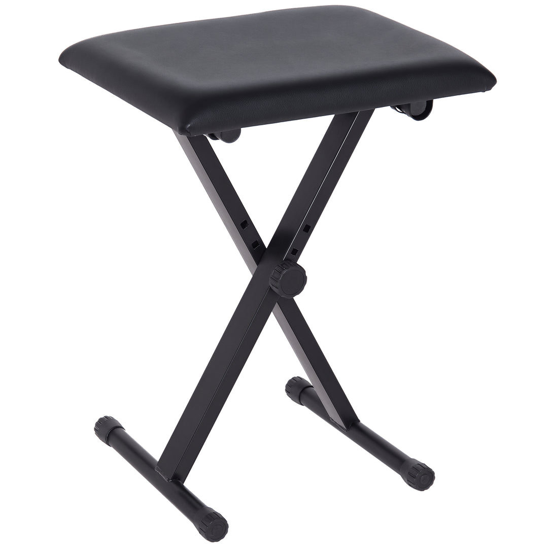 Højdejusterbar klaverstol, X-formet klaverbænk med kunstlæderhynde, foldbar klaverstol til klaver og keyboard, 39 x 29 x 37-47 cm, sort