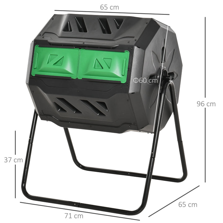 Kompostbeholder med 2 rum, 160 L kapacitet, drejelig, 71 cm x 65 cm x 96 cm, grøn + sort