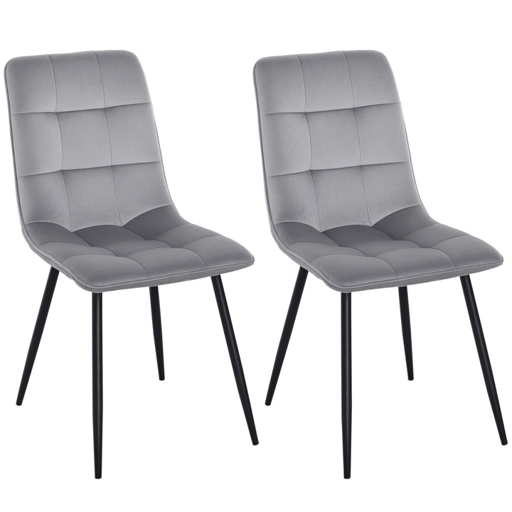 Sæt med 2 spisestole polstrede køkkenstole med fløjlslook spisebord fløjl metal grå+sort 45 x 63 x 90 cm