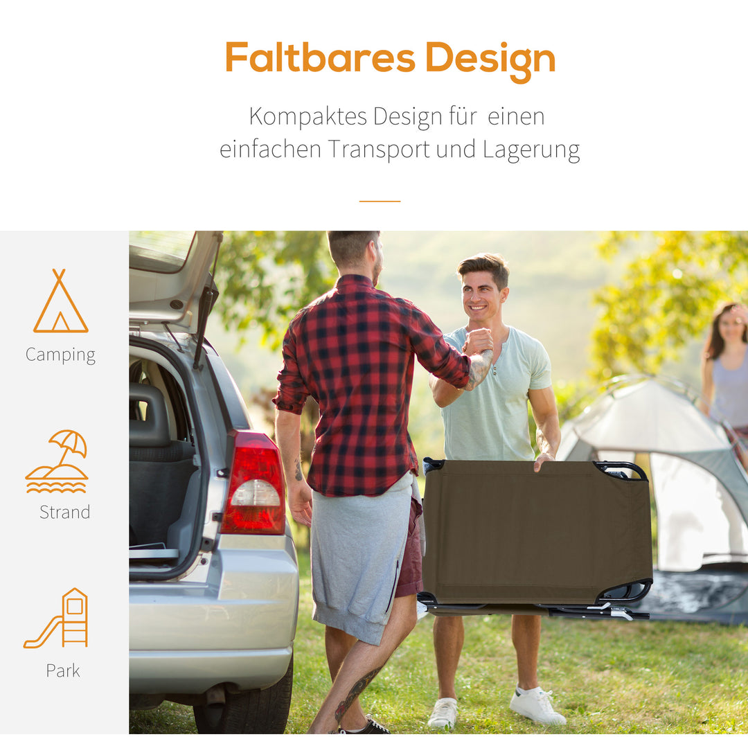 Sammenklappelig liggestol, haveliggestol med nakkestøtte, liggestol med 4-positions justerbar ryglæn, campingliggestol med ansigtsåbning, lasteevne op til 120 kg, til have, balkon og pool, brun