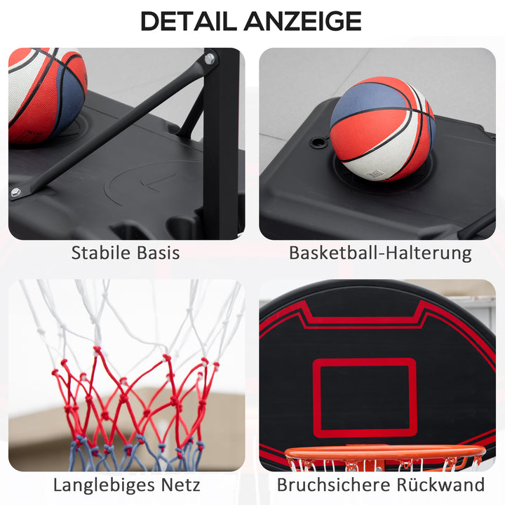 Basketballkurv, højdejusterbar, fyldbar bund, meget stabil, sort, 131 x 49 x 195-250 cm