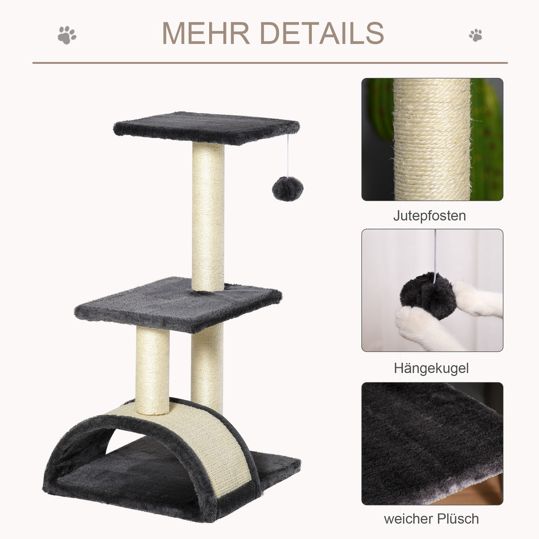 Kradsetræ 72 cm kattetårn med plysbolde, sisalstolper, platform, kradsebræt, kradsetræ i flere niveauer, klatretræ, til mellemstore katte, grå