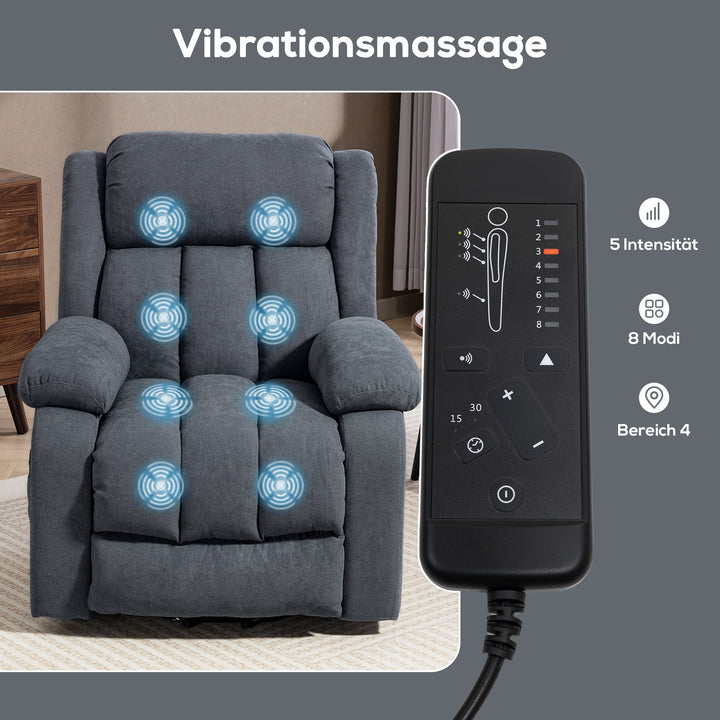 Elektrisk lænestol med løftefunktion, lænefunktion, massagefunktion, 93x91x103 cm, mørkegrå