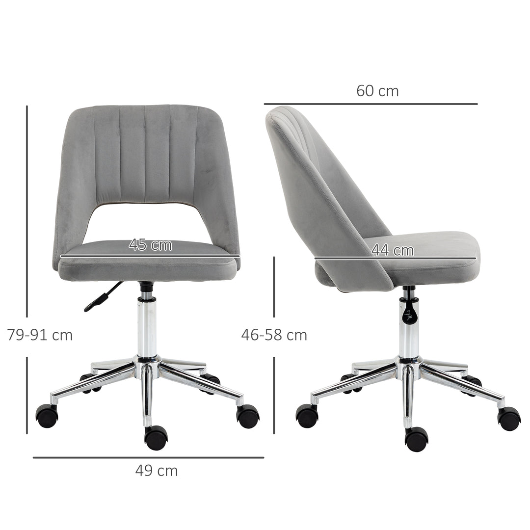Højdejusterbar kontorstol med hjul, 360° drejelig, kammuslingeformet, skum, 49 x 60 x 79-91 cm, grå