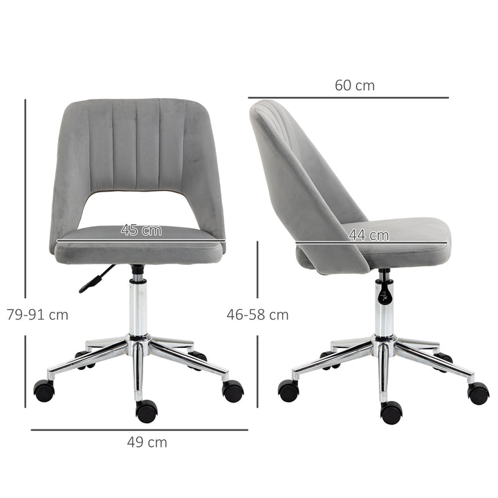 Højdejusterbar kontorstol med hjul, 360° drejelig, kammuslingeformet, skum, 49 x 60 x 79-91 cm, grå