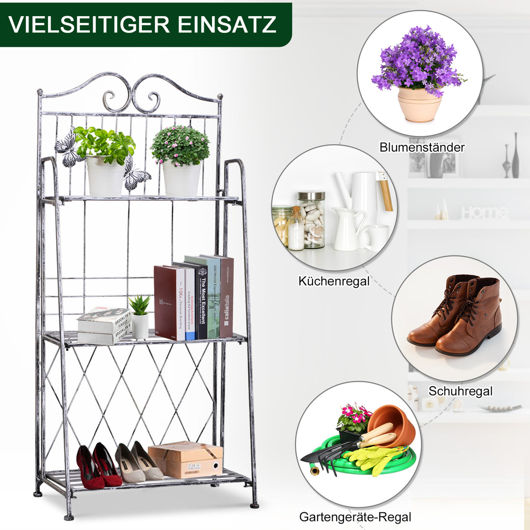 Plantehylde plantestativ blomsterhylde blomsterstativ blomstertrappe havehylde 3 niveauer metal sølvgrå 44 x 25 x 96 cm