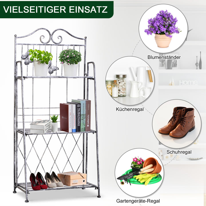 Plantehylde plantestativ blomsterhylde blomsterstativ blomstertrappe havehylde 3 niveauer metal sølvgrå 44 x 25 x 96 cm