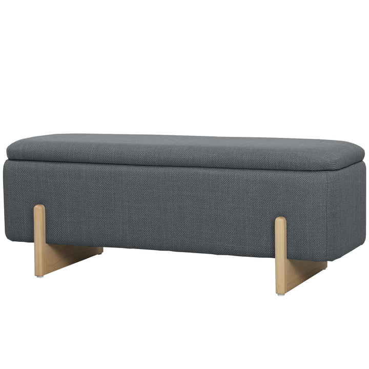 Opbevaringsskammel, skumpolstret sæde, linnedlook, 111 x 44 x 44,5 cm, mørkegrå