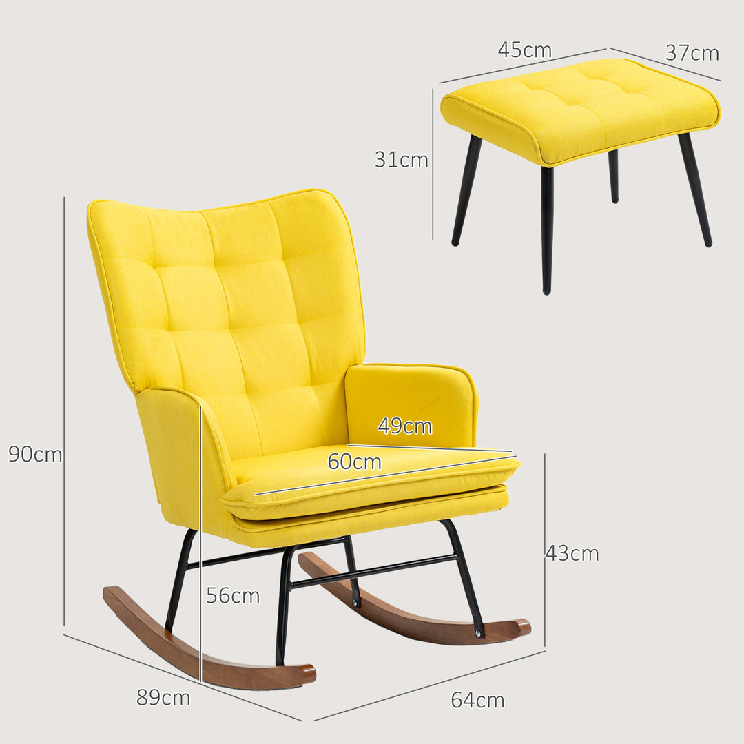 Gyngestol med fodskammel skandinavisk design gyngestol med fodskammel, bøgetræ, quiltet, 64 cm x 89 cm x 90 cm gul