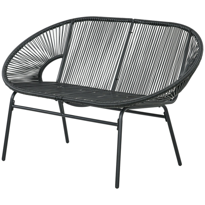 Rattan lænestol, boho stil afslapningslænestol, 132 cm x 72 cm x 83 cm, sort