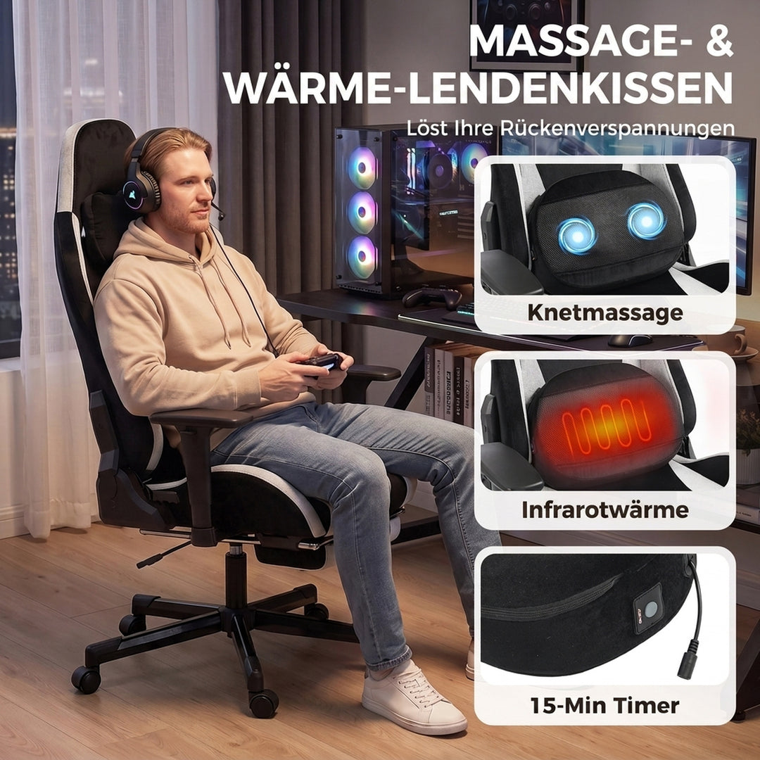 Gamingstol Ergonomisk gamingstol med æltemassage og varme