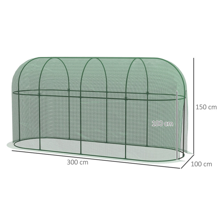 Fuglebeskyttelsesnet, metalramme, lynlåsdør, nem montering og afmontering, 3 x 1 x 1,5 m, grøn