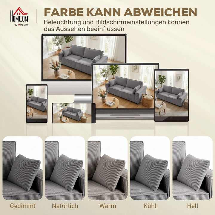 218 cm 3-personers sofa, moderne fløjlssofa med pocketfjederbetræk, brede armlæn og 2 hynder, lysegrå