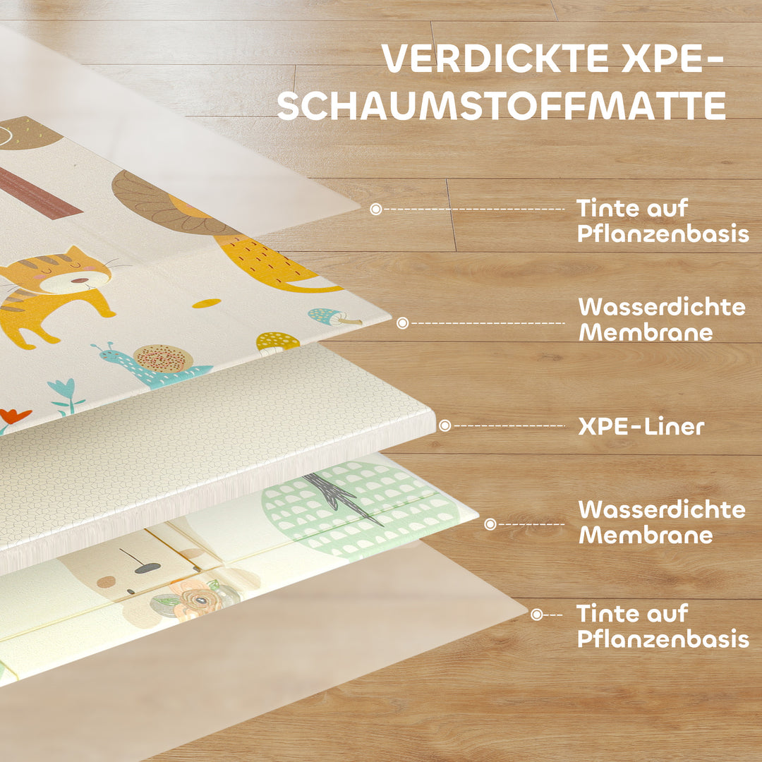 Babylegemåtte 196 x 176 x 1,5 cm sammenfoldelig dobbeltsidet krablemåtte flerfarvet