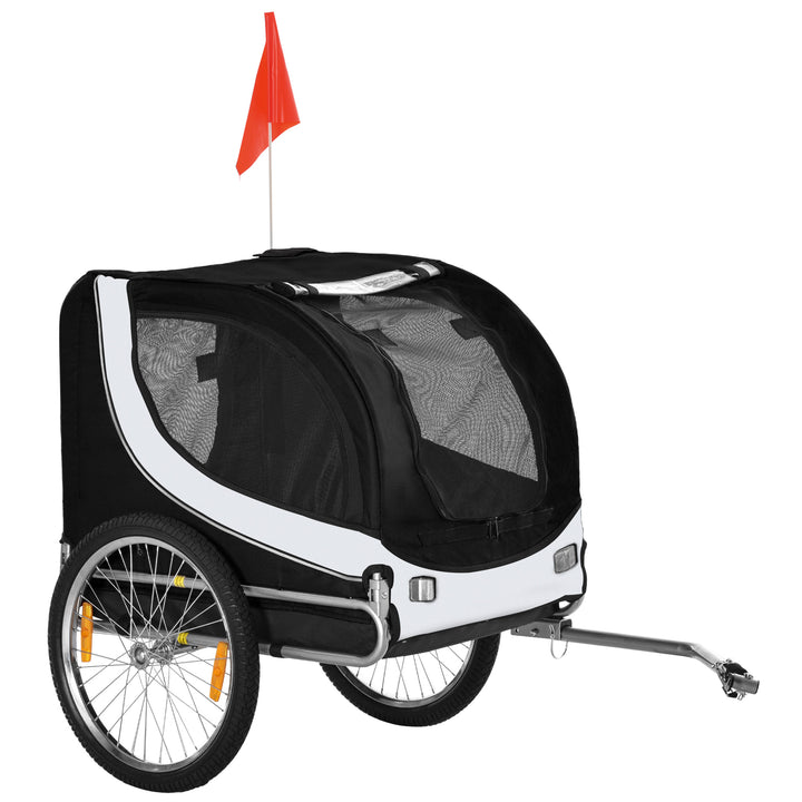 Cykeltrailer hundetrailer op til 20 kg netvindue, rullebetræk, universalkobling hvid+sort