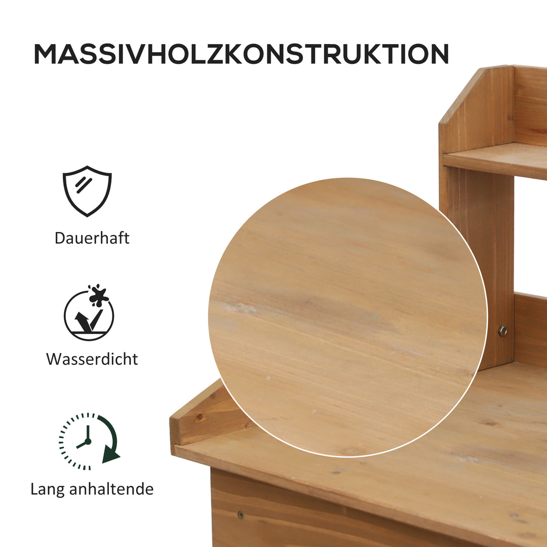 Plantebord havebord blomsterbord med balje havegran naturtræ 117 x 45 x 121 cm