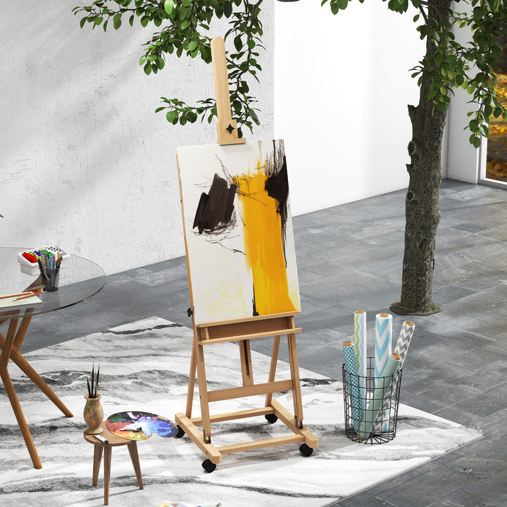 Staffeli, kunstnerstaffeli, højdejusterbart, 4 hjul, natur + sort