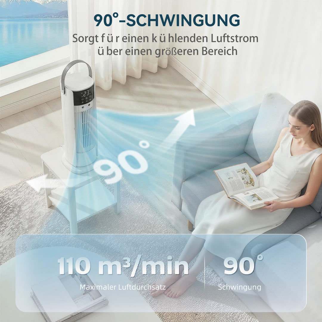 Tårnventilator til soveværelset, 40 cm bordventilator med dugfunktion, 3 hastigheder, 90° oscillation, timer