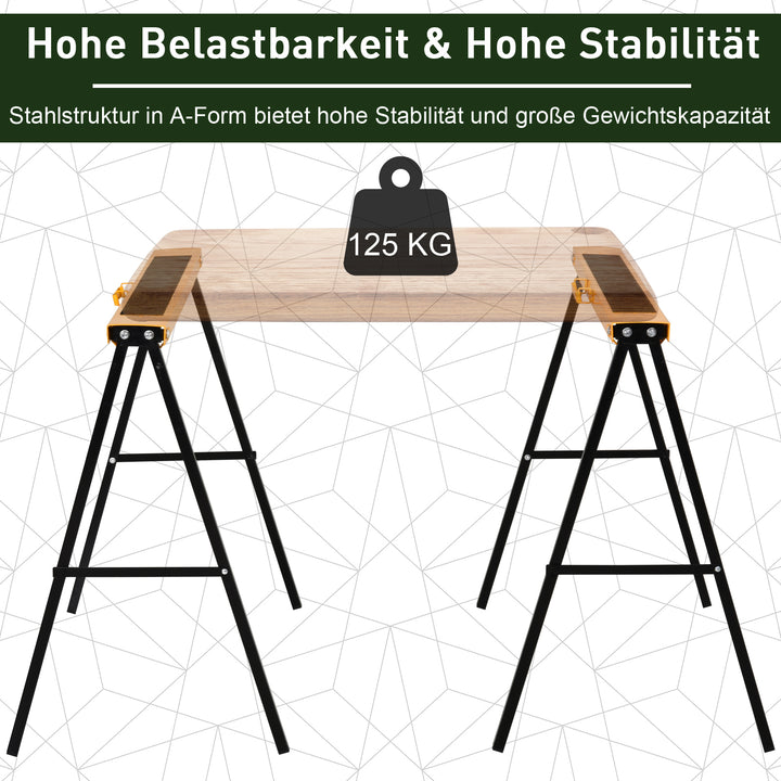 Arbejdsbænk, savbukke, donkraft, sammenklappelig, skridsikker, stål, orange, sort, 99,5 x 50 x 78 cm, belastningsevne 125 kg