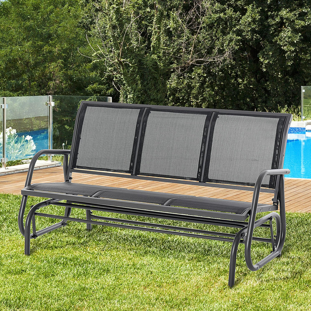 3-Personers gyngestol, havebænk med vippemekanisme, havegynge, metalparkbænk, lasteevne op til 300 kg, havemøbler til haven, terrasse, 147 x 70 x 85 cm, mørkegrå