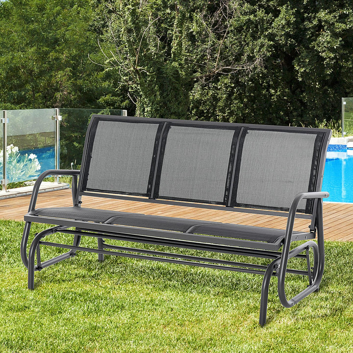 3-Personers gyngestol, havebænk med vippemekanisme, havegynge, metalparkbænk, lasteevne op til 300 kg, havemøbler til haven, terrasse, 147 x 70 x 85 cm, mørkegrå
